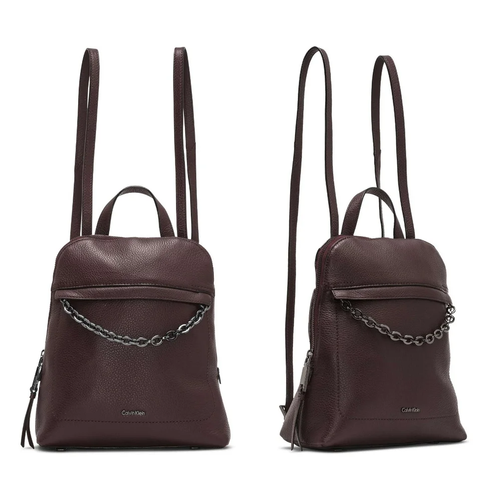 Calvin Klein Hera Lamb Leather Backpack Burgundy Chain
